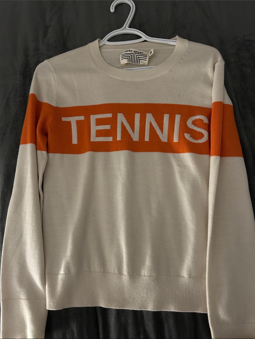 Tory Sport Cream and Orange 'TENNIS' Crewneck Sweater